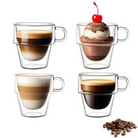 Ensemble de tasses à expresso et latte 150ml et 380ml en verre borosilicate à double paroi avec poignée isolée empilable 4 pièces par boîte