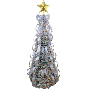 Prelit 6 Ft Pop Up Árbol de Navidad flocado completamente <span class=keywords><strong>decorado</strong></span> <span class=keywords><strong>con</strong></span> <span class=keywords><strong>cinta</strong></span> de adornos y luces cálidas - Product Image 2