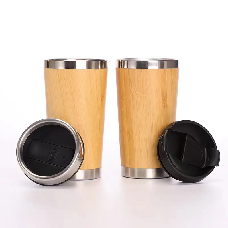 Wholesale custom stainless steel 450ml bamboo travel mug