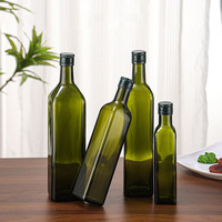 Botella de Vidrio para Aceite de Cocina, Vinagre o Aceite de Oliva, 250ml, 500ml, 750ml, 1L, Cuadrada o Redonda, Color Verde, con Tapa de Aluminio, para Cocina