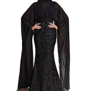 DLR304 Hochwertige Frauen Abaya Langarm schwarz Farbe Maxi Robe Dubai bescheidene islamische Kleidung Slim Fit Nahost Brautkleid