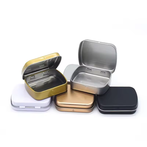 RTS 60*47*15mm Empty Rectangle Small Hinged Tin Box White Gold Black Silver Candy Pills Tin Box for Food Packaging