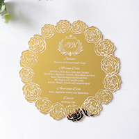Espejo dorado y plateado, menú acrílico con impresión personalizada para fiesta de boda