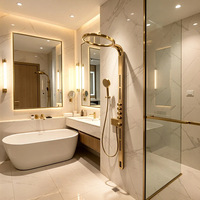 Système de douche mural de luxe en laiton cuivré brossé avec affichage numérique LED, cascade et pluie multifonctions