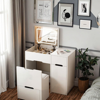 Table de maquillage en bois de luxe avec miroir LED et rangement, nouveau design 2025, pour filles