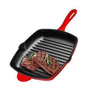 Cast Iron Square Grill Pan, Frying Pan, Steak Pan with Side Drip Spout