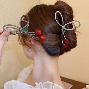 Pinzas elegantes para el pelo de <span class=keywords><strong>Metal</strong></span> cereza para mujer, pasadores de moda coreana, pinzas grandes para el pelo de tiburón con cola de caballo para niñas - Product Image 1