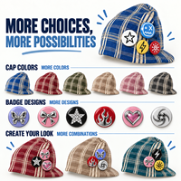 Bonnet en tricot personnalisé DYMF avec logo, motif écossais, avec badge, chaud, style vintage streetwear, pour hommes et femmes