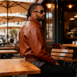 Chaqueta Bomber de Cuero Vacuno Auténtico para Hombre, Estilo Urbano de Alta Calidad, con Cuello Camisero, Bordado de Letras, Estilo Vintage, Cierre Grueso - Product Image 2