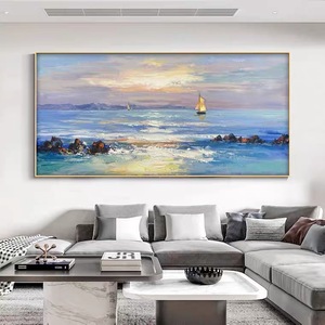 Pittura <span class=keywords><strong>di</strong></span> paesaggio marino della tela della camera da letto del salone della decorazione <span class=keywords><strong>di</strong></span> arte della parete fatta a mano pura moderna con le <span class=keywords><strong>barche</strong></span> - Product Image 1