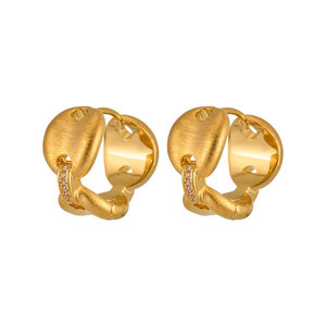 Pig Nose Huggie <b>Earrings</b> Gold Plated With Zirconium Bezel Setting 925 Silver Ear <b>Posts</b> Everyday Wear - Product Image 5