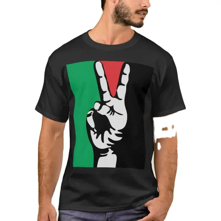 男性用高品質コットン素材プリントフラッグプロモーション活動アラビア語無料パレスチナTシャツ