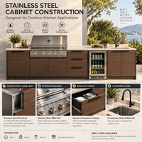 Ensemble d'armoires de cuisine extérieures étanches en bois, modulaires, pour barbecue, pour hôtel, complexe hôtelier, terrasse commerciale