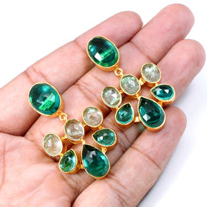Trendy Classic Aqua Crackle Glass & Apatite Hydro Gold Plated <b>Stud</b> <b>Earrings</b> Collection for Engagement & Wedding Wholesale Price - Product Image 1