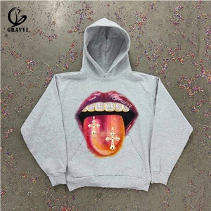 เสื้อสเวตเชิ้ตฮิปฮอปโอเวอร์ไซส์สำหรับฤดูหนาว ผ้าเทอร์รี่หนานุ่ม สไตล์สตรีทแวร์ พิมพ์ลายกราฟิกตัวอักษร ดีไซน์ลิปบลิง ลุคเท่ๆ สไตล์คนเมือง - Product Image 2