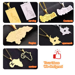 Colgante de Hip Hop para mujer de África, suministros para hacer joyas DIY, collar de <span class=keywords><strong>mapa</strong></span> de país, collar de <span class=keywords><strong>mapa</strong></span> africano en blanco de acero inoxidable - Product Image 2
