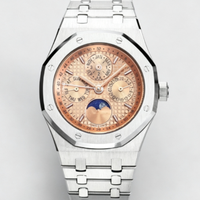 Montre automatique de luxe pour homme, bracelet en acier doré rose 18 carats, cadran bleu, calendrier perpétuel, phase de lune, montre-bracelet pour homme