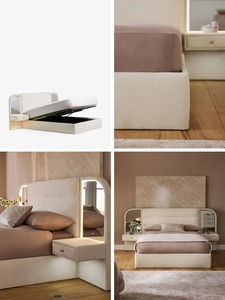 Cama Otomana Tapizada de Chenilla Relajante Modelo Oyster <span class=keywords><strong>Mia</strong></span> con Mesitas de Noche y Espejos con Luces - Product Image 6