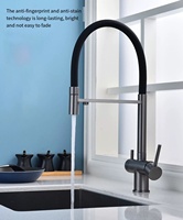 Robinet de cuisine moderne en acier inoxydable avec filtre, douchette extractible flexible, double poignée, rotation à 360 degrés, cartouche céramique