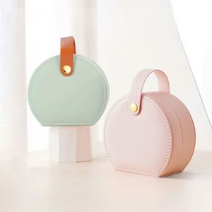 Wholesale Custom Logo PU Leather Jewelry Box Portable Round Double Layer <b>Travel</b> Jewelry Organizer <b>Case</b> with Handle - Product Image 3