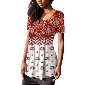 Blus ukuran <span class=keywords><strong>Plus</strong></span> untuk wanita, kemeja bercetak leher bulat kasual musim panas - Product Image 1