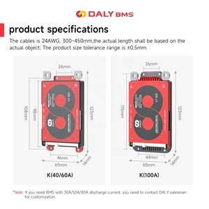 Sistema de Gestión de Baterías <span class=keywords><strong>Daly</strong></span> Smart <span class=keywords><strong>BMS</strong></span> 4S-24S 12V-72V 40A-100A, Fuente de Alimentación Portátil, Placa Electrónica FR-4 para Baterías de Iones de Litio/LiFePO4 - Product Image 4