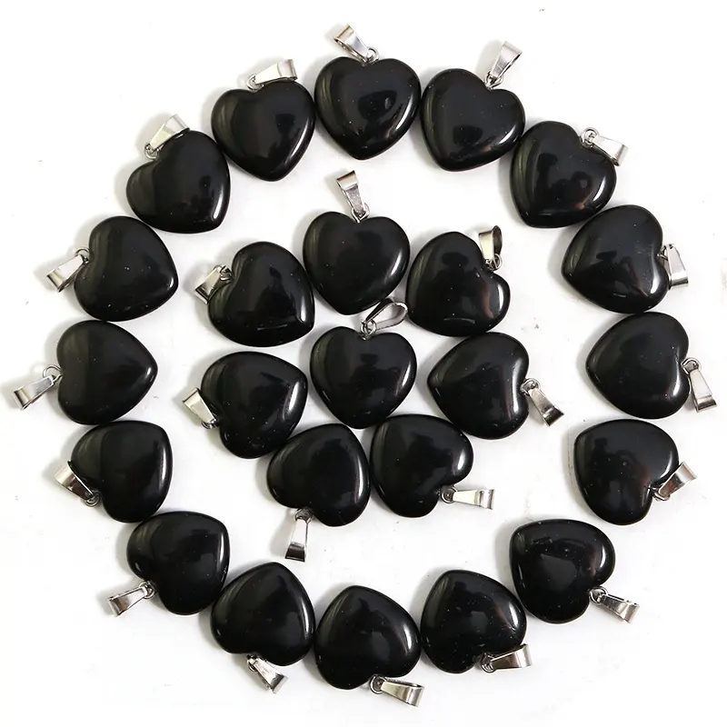 Pendentifs en pierre obsidienne noire, 50 pièces, cœur, pour la fabrication de bijoux, breloques, accessoires tendance, 20mm