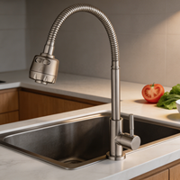 Robinet de cuisine moderne flexible en acier inoxydable SS304 avec douchette latérale, rotation à 360 degrés, robinet à col de cygne avec débit contrôlé, OEM