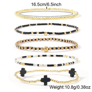 Bracelet croix plaqué or style Ximang, chic et fin, avec perles, idéal <span class=keywords><strong>pour</strong></span> un anniversaire - Product Image 3