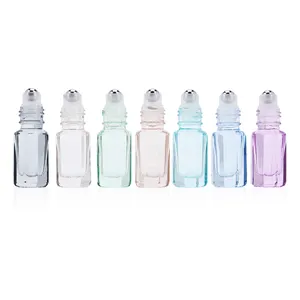 3ml 6ml 9ml 12ml essential oil container green blue clear roll on glass bottle with stainless steel roller balls