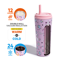 Gobelet isotherme pour enfants 12/16/22 oz en acier inoxydable, isolé sous vide, motif de dessin animé mignon, anti-fuite, portable