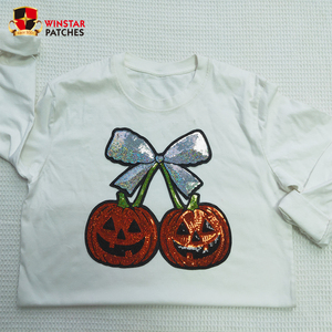 Tùy chỉnh kỳ nghỉ Halloween long lanh <span class=keywords><strong>sequin</strong></span> thêu sắt trên vá Chenille bí ngô ma thêu các bản vá lỗi cho quần áo - Product Image 2