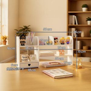 Desktop Double Layer <b>Storage</b> Shelf With <b>Drawer</b> 50x36cm For Student Dorm Office Organization - Product Image 1