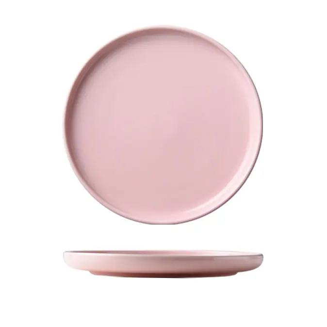 Atacado Placa De Cerâmica Rosa Louça Criativa 8 Polegada Cor Matte Esmalte Bandeja Doméstica Bife Salada Ocidental Placa Estilo Nórdico