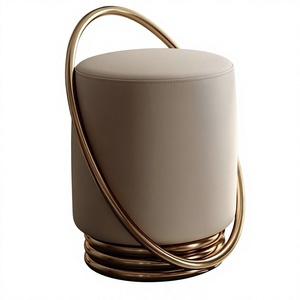 Modern Round PU Leather <b>Stool</b> With Gold Metal Frame Contemporary Home Furniture Living Room <b>Ottoman</b> Soft Upholstery - Product Image 1