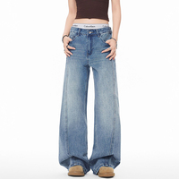 Nouveau jean bleu ample - Pantalon large rétro américain élégant et déchiré, coupe slim, avec surpiqûres style High Street