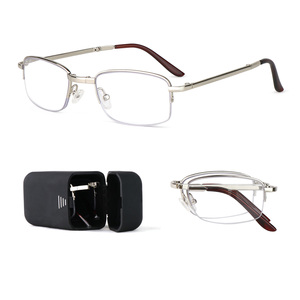 Designer <strong>Mini</strong> Square Retractable Temples Anti Blue Light Blocking Metal Mens Folding <strong>Reading</strong> <strong>Glasses</strong> With Case for Man - Product Image 1