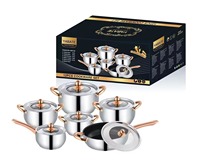 Ensemble de casseroles en acier inoxydable en forme de pomme, 6/12 pièces, fond épaissi, avec couvercle en verre, pour la cuisine à domicile, l'hôtel