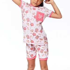 summer short sleeve 100% organic cotton T-shirt for girls pajamas interlock kids pajamas