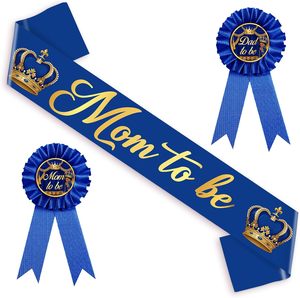 Decorazioni per Baby Shower a Tema <span class=keywords><strong>Il</strong></span> <span class=keywords><strong>Piccolo</strong></span> Principe, Blu Reale e Oro, Set Fascia e Spilla per Futura Mamma e Futuro Papà - Product Image 1