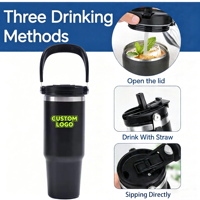 Gobelet isotherme personnalisé en acier inoxydable de 30 oz à double paroi avec poignée de transport, sans BPA, pour boissons chaudes/froides, maintien au chaud/froid 12-24h, design moderne et luxueux