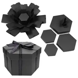 การออกแบบใหม่ราคาโรงงานที่กำหนดเองกล่องแปลกใจกล่องของขวัญสีดำที่มีริบบิ้น