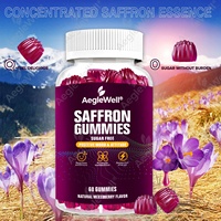 Aegelwell Saffron Gummies Suplemen Saffron Bebas Gula dengan Vitamin D2, Passion Flower Mendukung Suasana Hati Positif