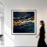 Tableau mural abstrait en toile marbrée bleue et or, impression dorée de luxe pour la maison et l'hôtel, peinture décorative, vente en gros OEM ODM
