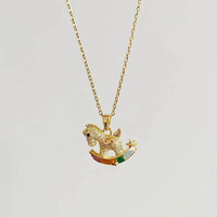 Collier poney coloré, pendentif cheval arc-en-ciel micro-pavé en émail et strass, chaîne délicate pour femme