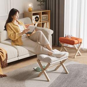 เก้าอี้พับวางเท้า ขาไม้รูปตัว X เบาะโฟมหนานุ่ม เก้าอี้แต่งหน้า เก้าอี้บุนวมขนาดเล็ก สำหรับห้องนอน ห้องนั่งเล่น - Product Image 2