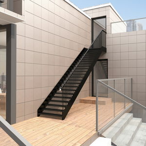 Escalier droit en acier robuste pour extérieur avec plateforme d'arrêt et marches grillagées pour évacuation d'incendie de bâtiment commercial - Product Image 4