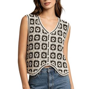 <span class=keywords><strong>Gilet</strong></span> tricoté ajouré sans manches pour femme, col en V, style décontracté d'<span class=keywords><strong>été</strong></span>, cardigan court pour l'extérieur - Product Image 2
