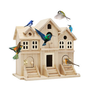 Onafgewerkt Natuurlijk Houten Frame Vogelhuisje Met Schilderij Voor Buiten Vogels Kijken En Ophanging - Product Image 1