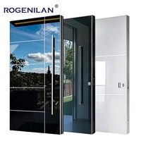 Portes d'entrée principales pivotantes Rogenilan de style américain en aluminium avec miroir en verre antivol pour maisons